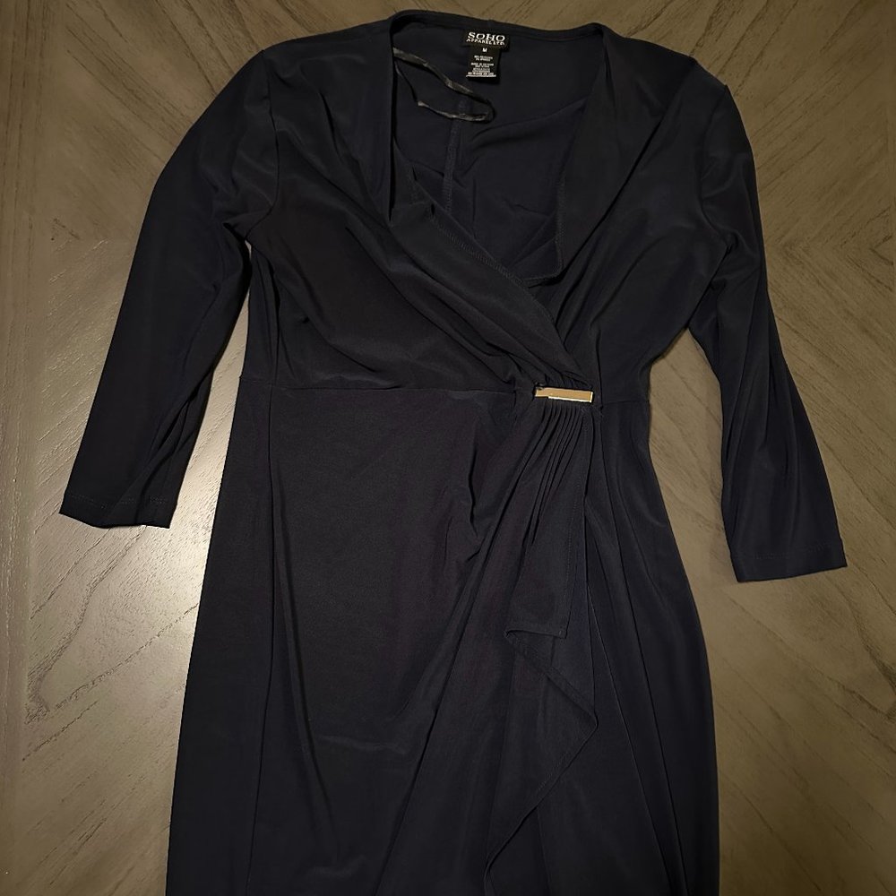 Navy Blue Wrap Style Dress Size M